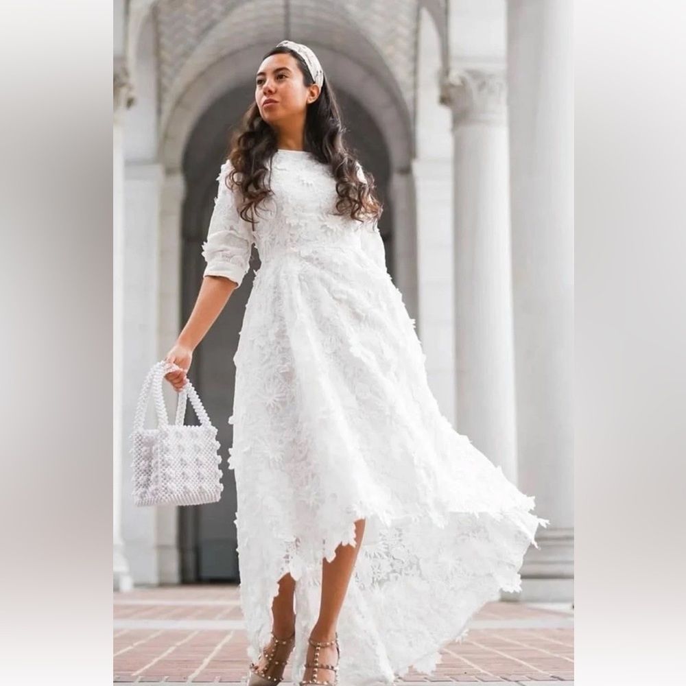 Dainty Jewells White Floral Lace High-Low Dress perfectly bridal.